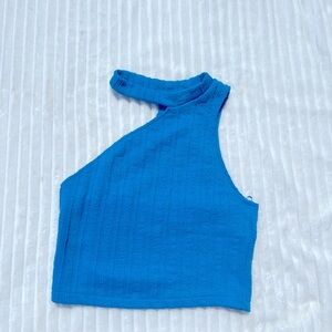 ZARA BLUE ONE SHOULDER CROP TOP